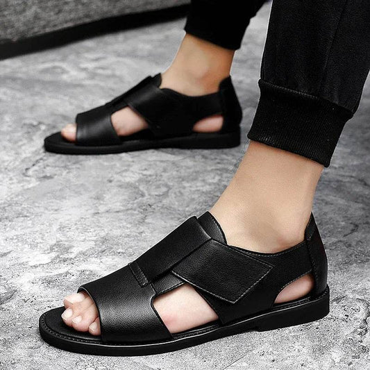 MCDV Men's Genuine Leather Roman Sandals - Casual Slip-On Beach Slippers - Buy Center UK