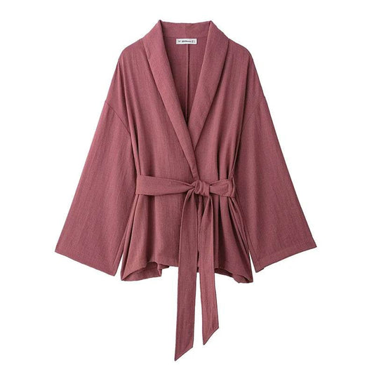 RAFZNB Women's Mid Waist Pants Set - Kimono Coat & Flare Trousers - Buy Center UK
