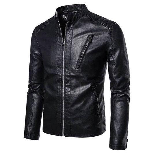 TRAF Men's Spring Autumn Leather Jacket - Slim Fit, Stylish Design - Buy Center UK