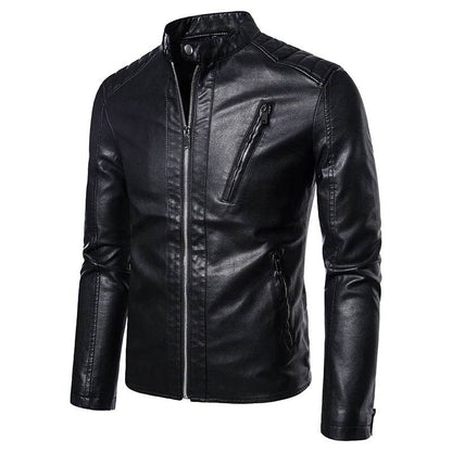 TRAF Men's Slim Leather Jacket - Stylish Spring & Autumn Fashion - Buy Center UK