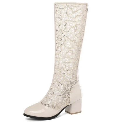 Buy Center Women's Knee High Zipper Boots - Breathable Mesh, Casual Style - Buy Center UK