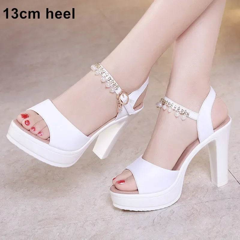 Elegant White Pearl Wedding Shoes - Women’s High Heels Sandals - Buy Center UK