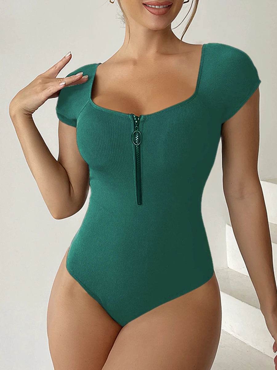 Buy Center Women's Short Sleeve Swimsuit - Zipper One Piece Bathing Suit - Buy Center UK