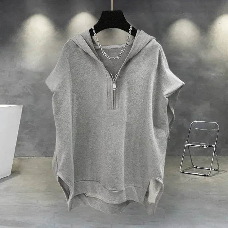 Buy Center Summer Zipper Hooded Sleeveless Tee - Korean Fashion - Buy Center UK