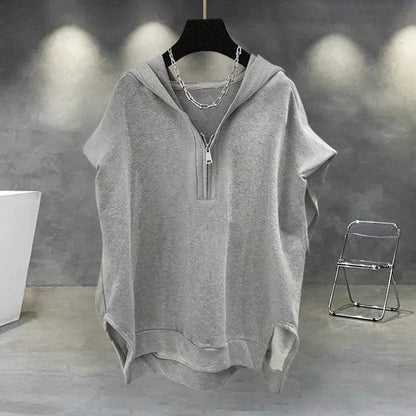 Buy Center Summer Zipper Hooded Sleeveless Tee - Korean Fashion - Buy Center UK