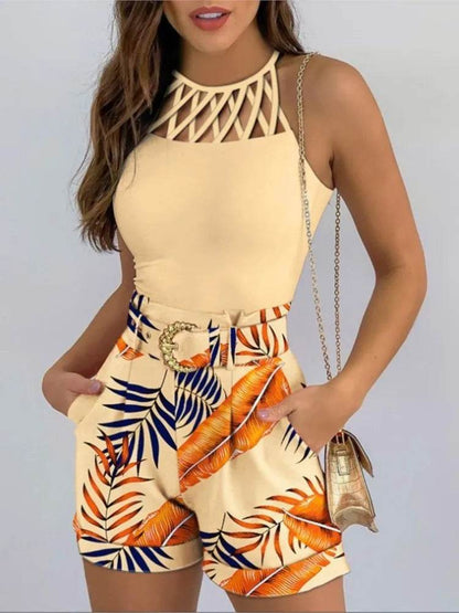 Summer Women's 2-Piece Set - Stylish Hollow Cut Tank & Shorts - Buy Center UK