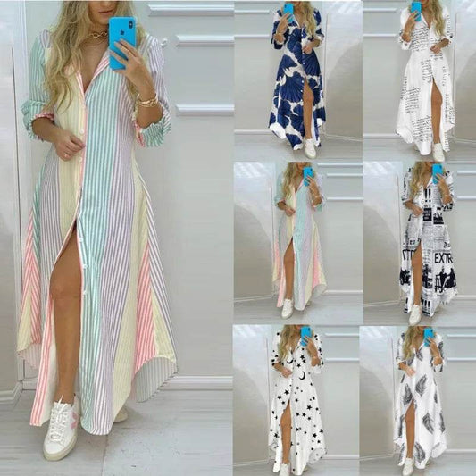 Women Boho Printed Long Shirt Dress - Casual Maxi Evening Style - Buy Center UK