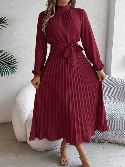 Msfilia Elegant Stand Collar Dress - Full Sleeve High Waist Design - Buy Center UK
