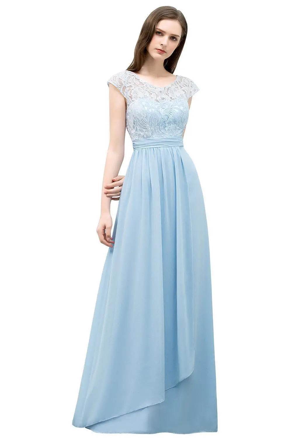 Elegant Light Blue Chiffon Bridesmaid Dress - Cap Sleeve & Lace - Buy Center UK