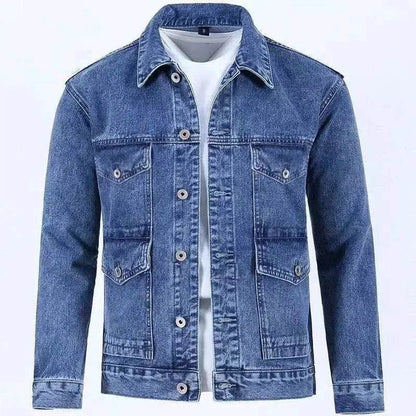 Buy Center Men's Solid Color Denim Jacket - Casual Loose Fit, Large Size - Buy Center UK