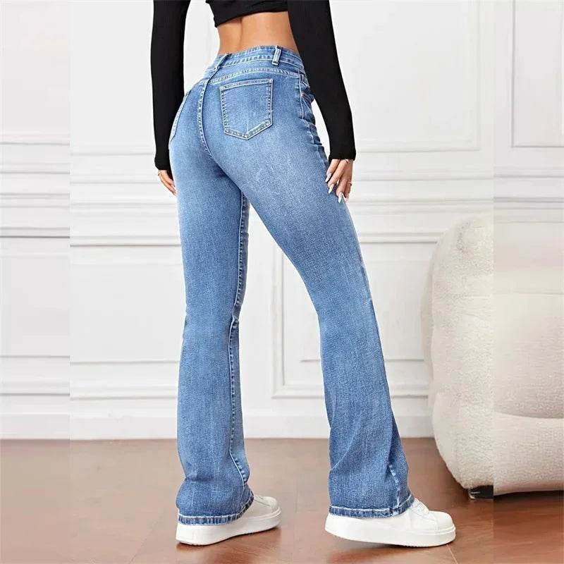 Buy Center Women's Casual Micro Flares Jeans - Vintage Mid Waist - Buy Center UK