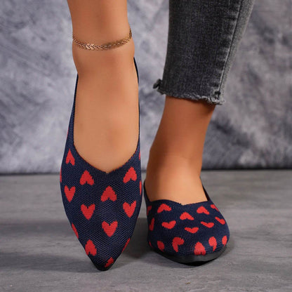 Women's Pointed Knitted Love Print Flat Shoes - Spring/Fall Style - Buy Center UK