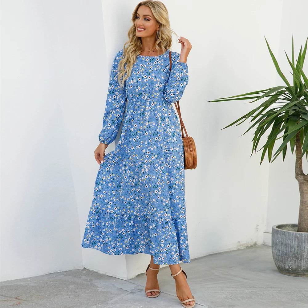 2023 Bohemian Women Maxi Dress - Long Sleeve Chiffon Floral Style - Buy Center UK