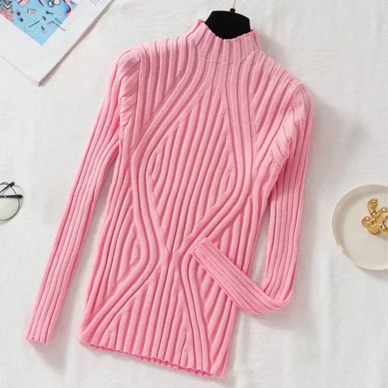 Chic Women’s Knitted Pullover Sweater - Half Turtleneck, Slim Fit - Buy Center UK
