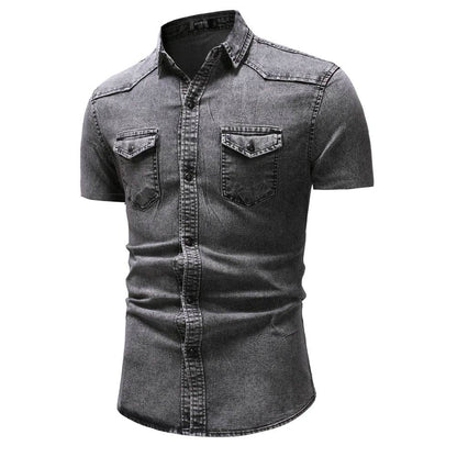 Buy Center Men's Slim Fit Denim Shirt - Short Sleeve Casual Top - Buy Center UK