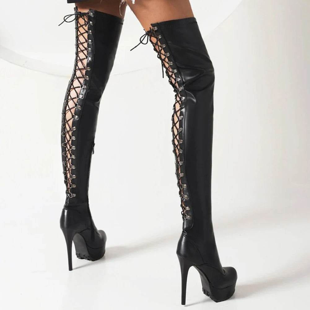 Buy Center Women's Over The Knee Platform Boots - Super High Chunky Heel - Buy Center UK