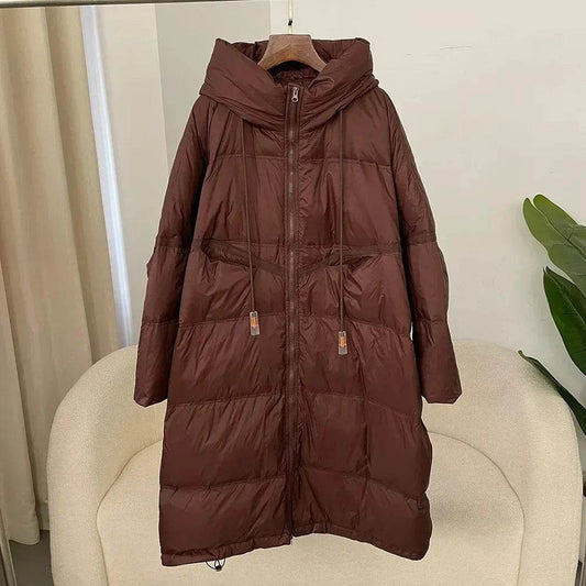 Buy Center Women's Thick White Duck Down Jacket - Extra-Long Hooded Style - Buy Center UK