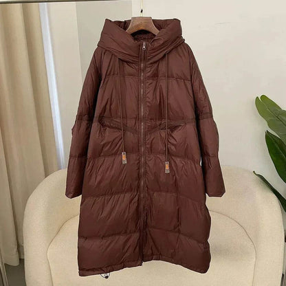 Buy Center Women's Thick White Duck Down Jacket - Extra-Long Hooded Style - Buy Center UK