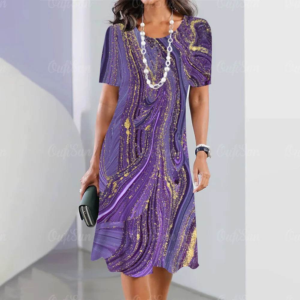 2024 Women's Plus Size Midi Dress - Elegant Graphic Print & Comfort - Buy Center UK