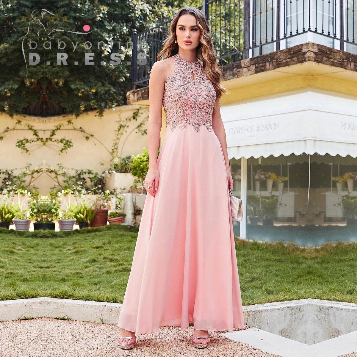 Elegant Chiffon Bridesmaid Dress - Jewel Neck A-Line Maxi Gown - Buy Center UK