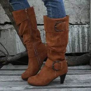 2025 Women’s Knee High Boots - High-Quality Faux Suede, Side Zip - Buy Center UK