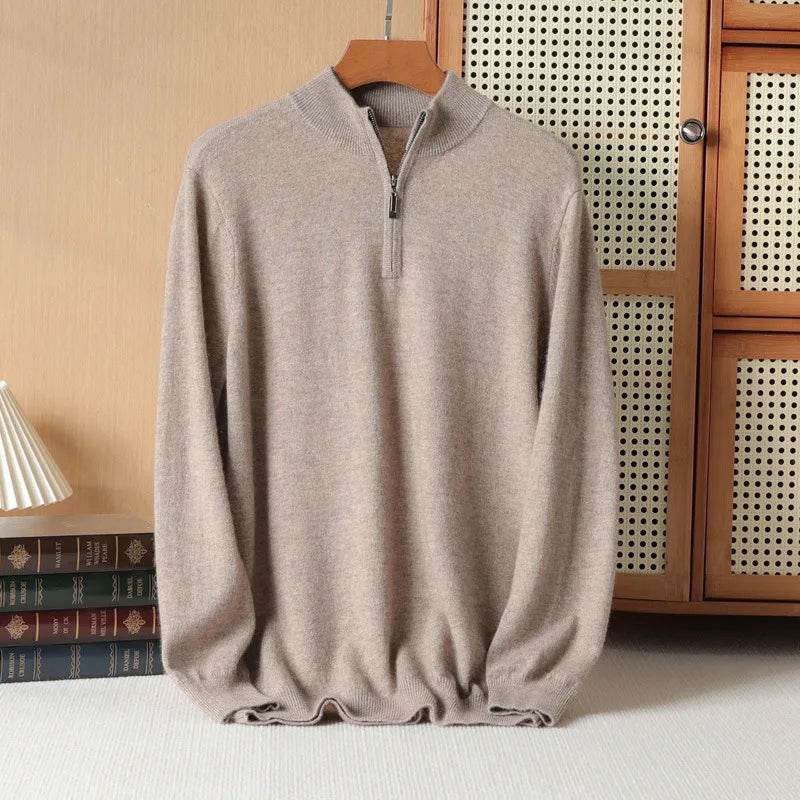Buy Center Men's Cashmere Sweater - Half Zipper Turtleneck, Warm Knitted - Buy Center UK