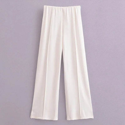 Elegant Women's Two-Piece Set - High Waist Wide Leg Trousers - Buy Center UK