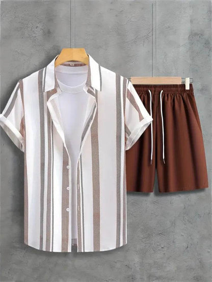 2024 Summer Men's Casual Suit - Striped Shirt & Shorts Set - Buy Center UK