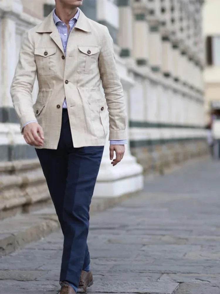 Buy Center Men's Casual Splice Jacket - Turn Down Collar, Slim Fit - Buy Center UK