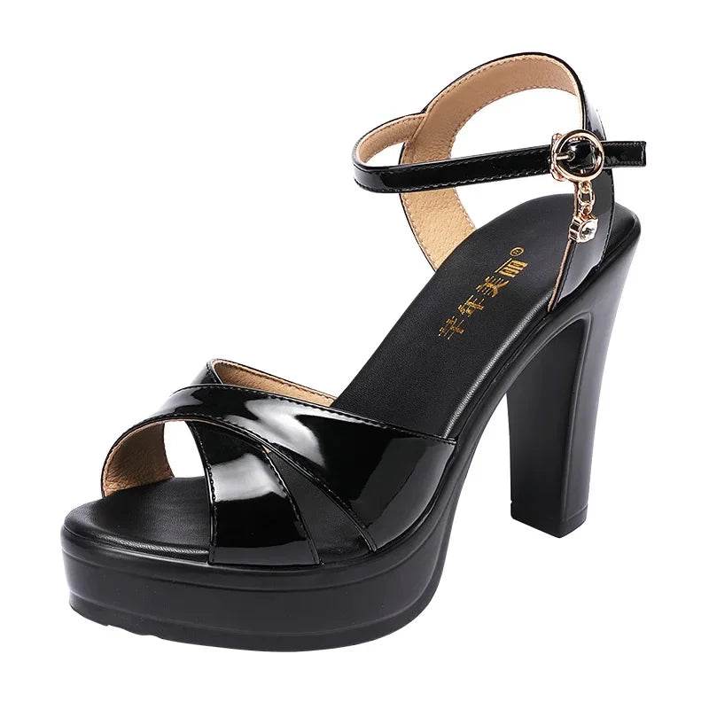 YanCloud Elegant Patent Leather Sandals - High Block Heels for Office - Buy Center UK