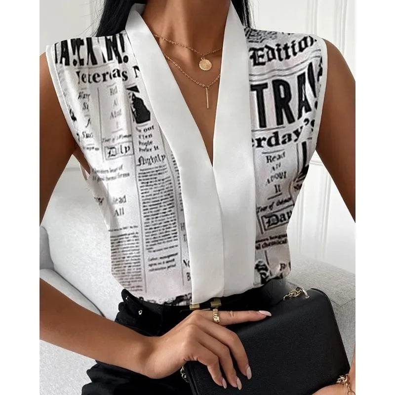 Buy Center Women's Elegant Sleeveless V-Neck Blouse for Summer - Buy Center UK