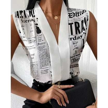 Buy Center Women's Elegant Sleeveless V-Neck Blouse for Summer - Buy Center UK