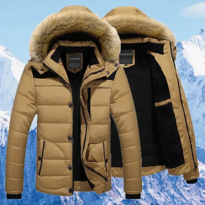 Buy Center Men's Fur Collar Hooded Parka - Warm Winter Overcoat - Buy Center UK