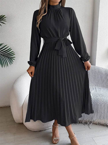 Msfilia Elegant Stand Collar Dress - Full Sleeve High Waist Design - Buy Center UK