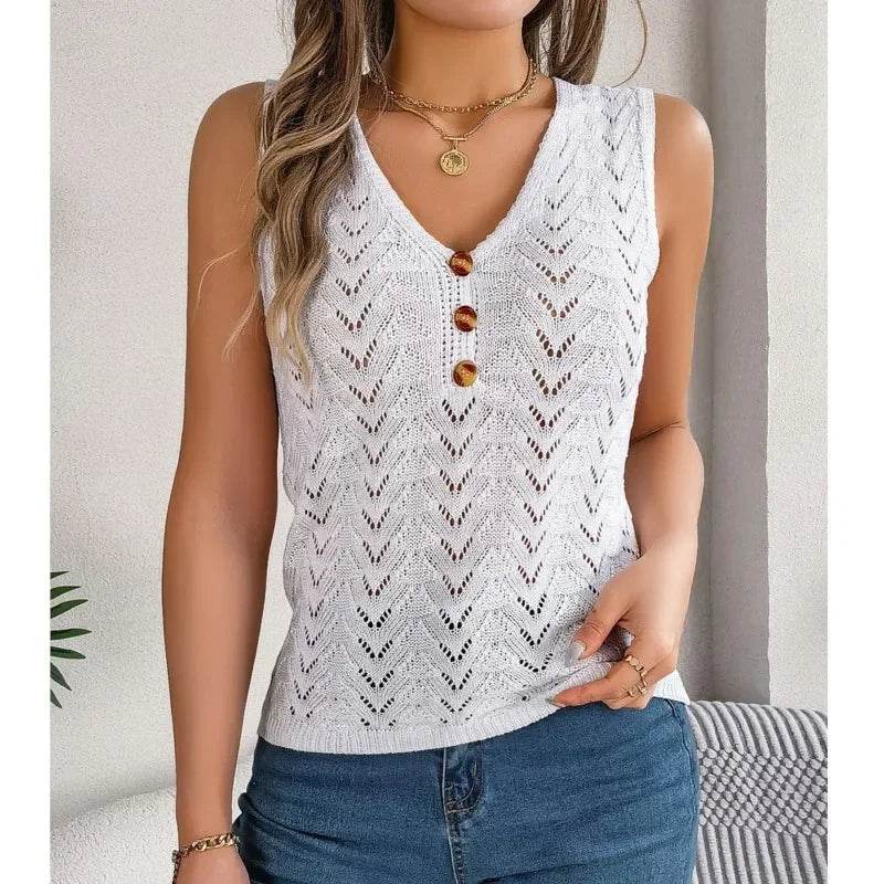 Stylish Women's V-Neck Button Tank Top - Perfect for Summer Vacations - Buy Center UK