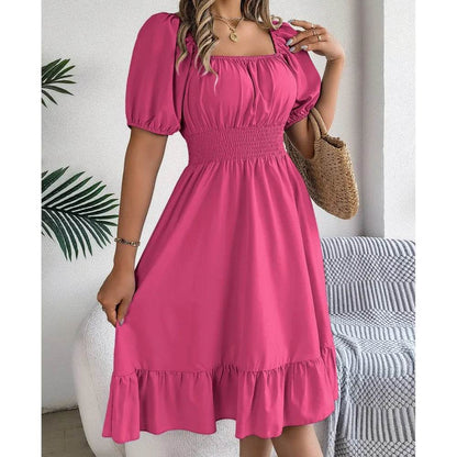 Women's Midi Dress 2024 - Elegant Square Neck and Ruffle Edge - Buy Center UK