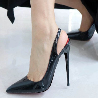 Elegant Women's Slingback High Heel Shoes - Black Patent Pumps 8-12cm - Buy Center UK