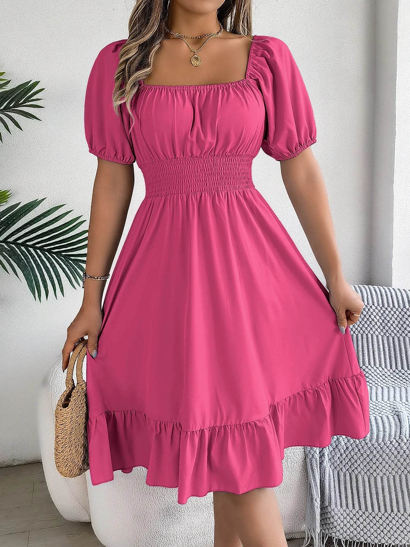 Women's Midi Dress 2024 - Elegant Square Neck and Ruffle Edge - Buy Center UK