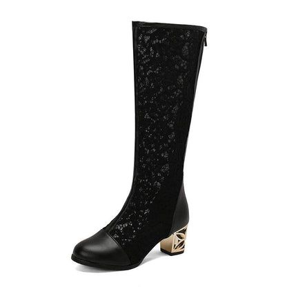 Buy Center Plus Size Lace Mesh Knee Boots - Breathable Summer Style - Buy Center UK