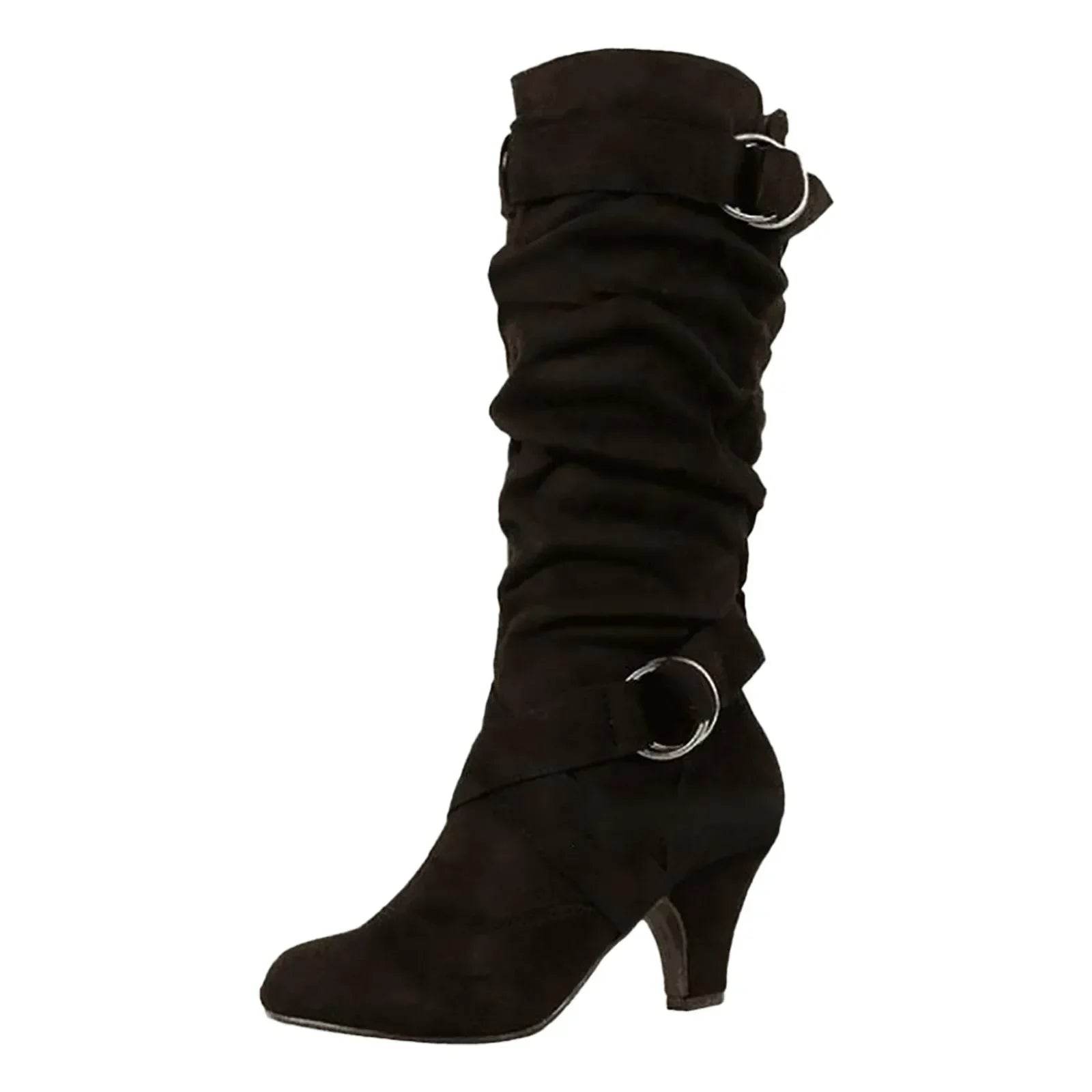 Buy Center Women's Winter Boots - Mid Calf, Wide Fit, Spike Heel - Buy Center UK
