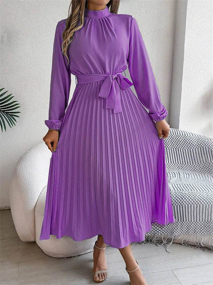 Msfilia Elegant Stand Collar Dress - Full Sleeve High Waist Design - Buy Center UK
