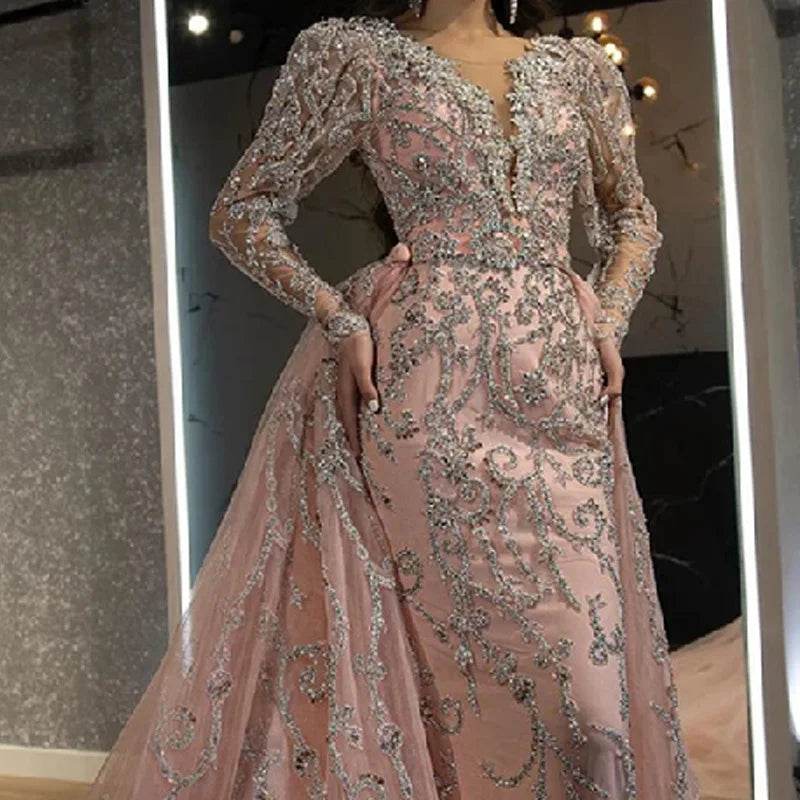 Buy Center Pink Sequin Evening Gown - V-Neck, Floor-Length Elegance - Buy Center UK