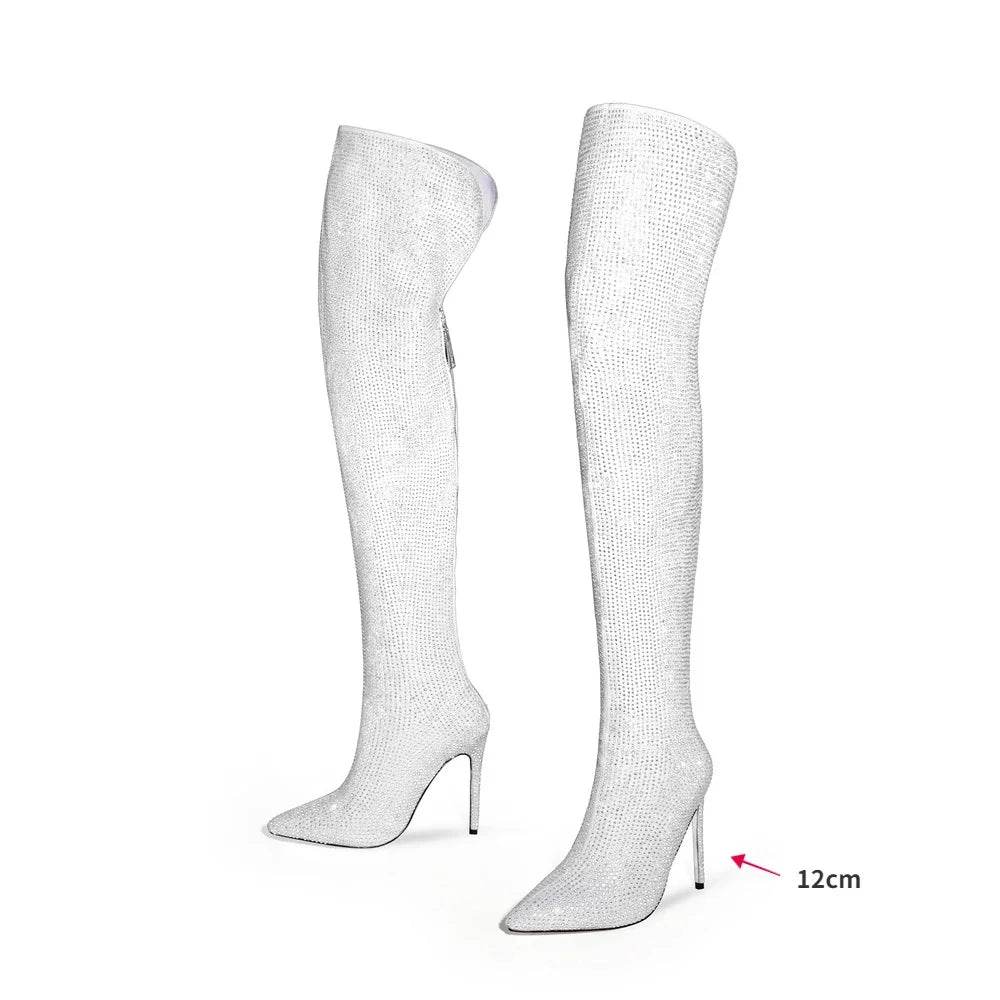 Buy Center Knee-Length Rhinestone Boots - Sexy Slim High Heels - Buy Center UK