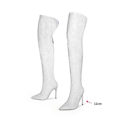 Buy Center Knee-Length Rhinestone Boots - Sexy Slim High Heels - Buy Center UK