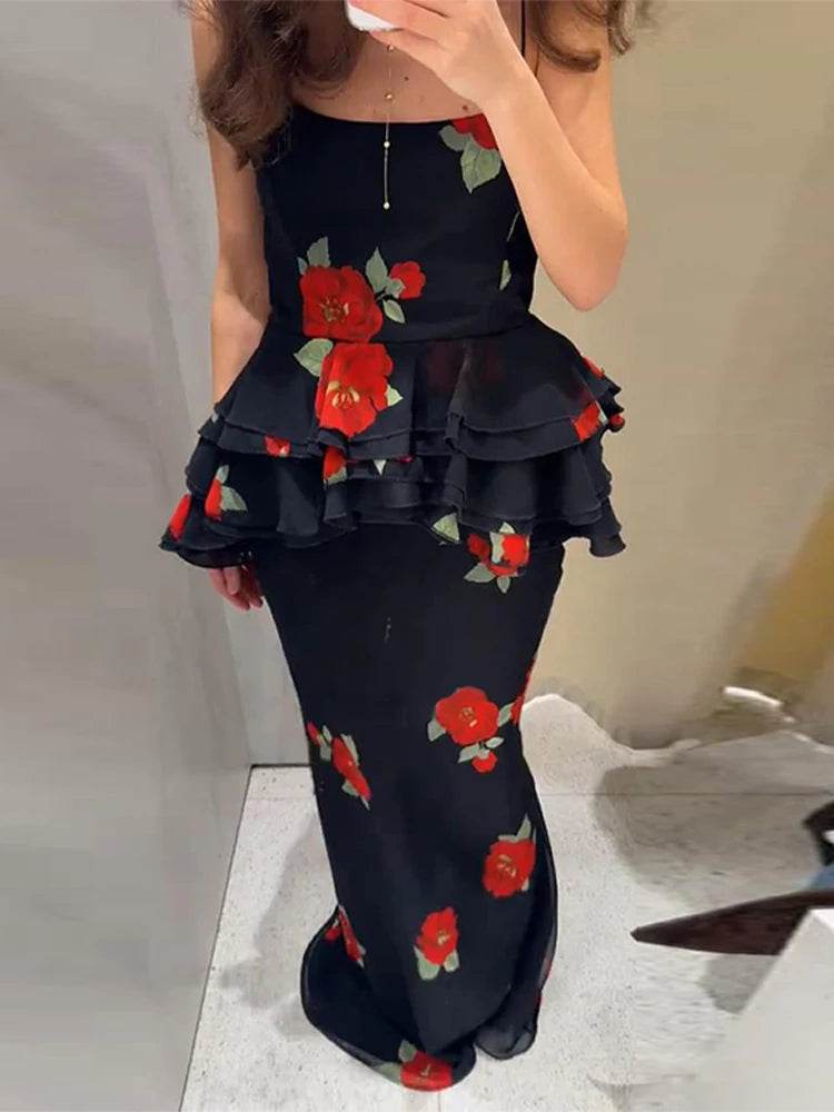 Buy Center Elegant Ruffle Top Skirt Set - Chic Floral Print Dress - Buy Center UK