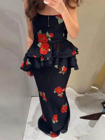 Buy Center Elegant Ruffle Top Skirt Set - Chic Floral Print Dress - Buy Center UK
