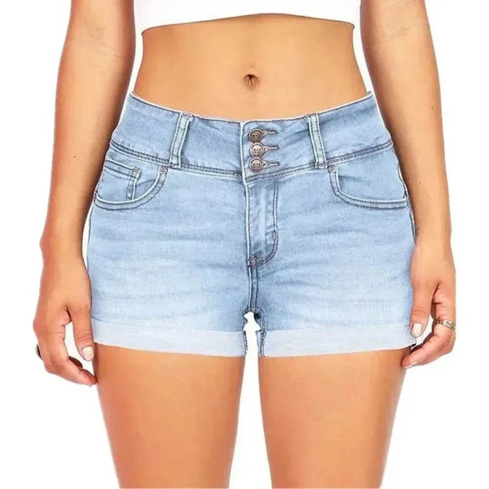 Buy Center Women's Summer Denim Shorts - Stretch Fabric, High Waist - Buy Center UK