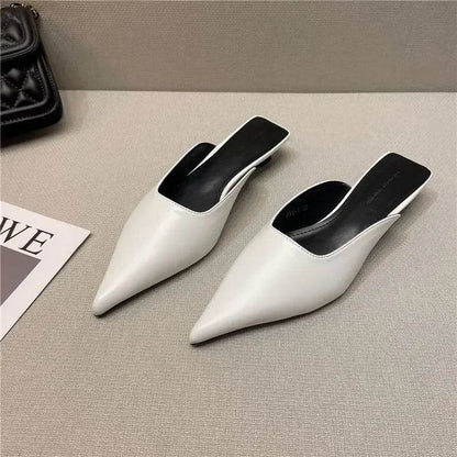 Buy Center Women's White Pointed Toe Mules - Comfortable Low Heel Slides - Buy Center UK