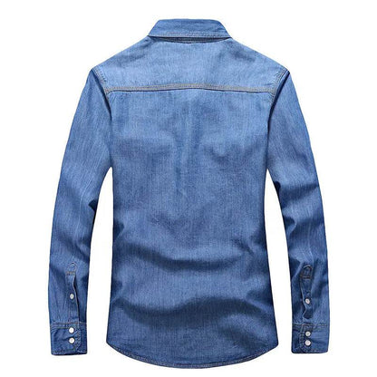 Buy Center Slim Fit Denim Shirt for Men - Casual Cotton Long Sleeve - Buy Center UK