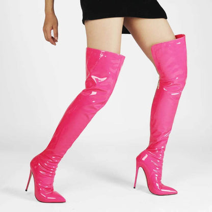 Buy Center Over Knee Boots - Patent Leather, Pointed Toe High Heels - Buy Center UK
